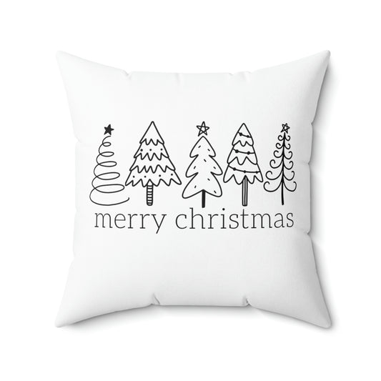 Merry Christmas Tree Spun Polyester Square Pillow Case