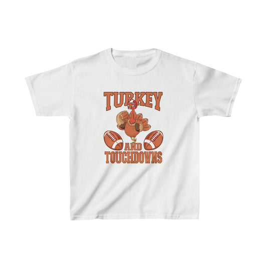 Turkey & Touchdowns Boys Thanksgiving Shirt Kids Heavy Cotton Tee